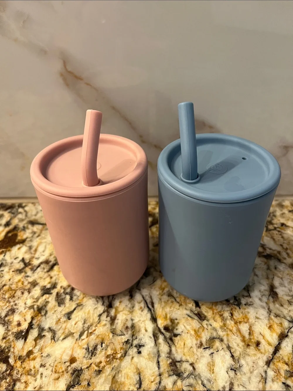 Silicone Straw Cups - Pastel Pink & Dusty Blue